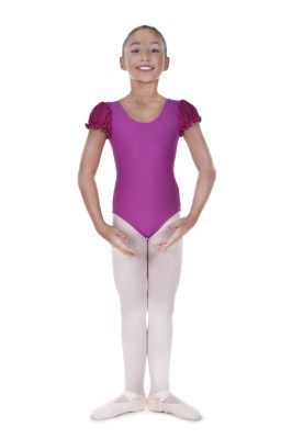 Girls puff sleeved leotard pinched key hole back